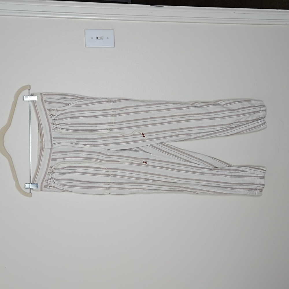 Anthropologie Linen Blend Striped Drawstring Pants Size 4
